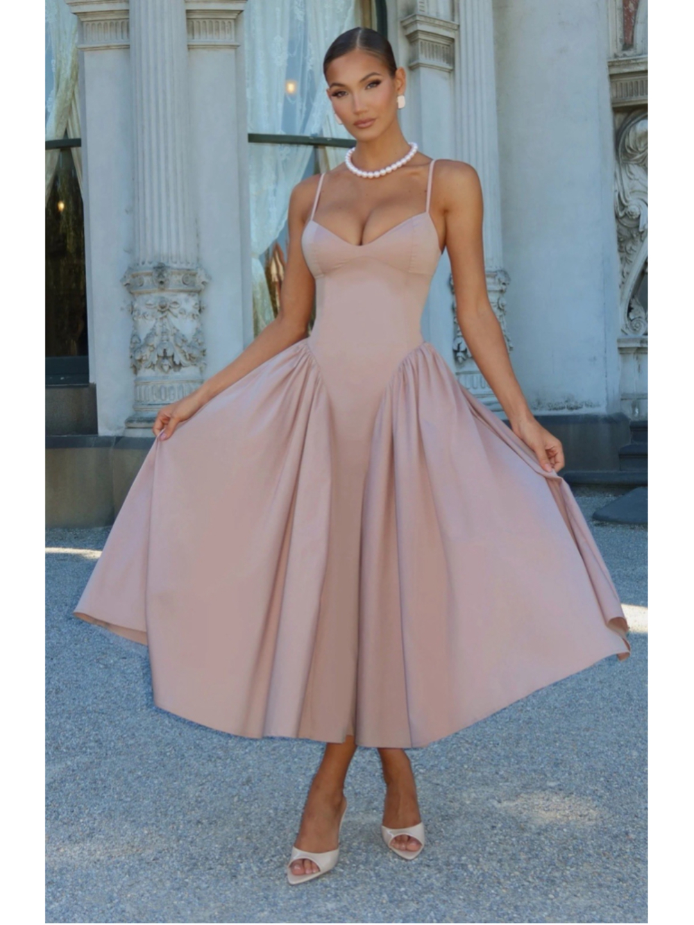Babyboo NWT Emerson Midi Dress Clay S Lace Up Back Sweetheart Neck Drop Waist